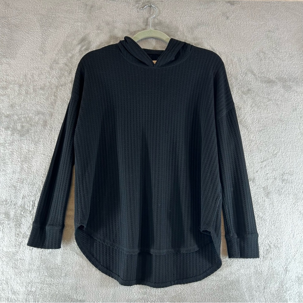 CHASER Waffle Knit Long Sleeve T-Shirt Hoodie Black Size Medium